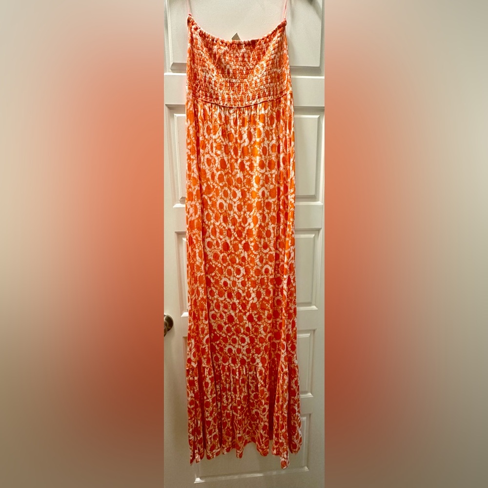 Michael Kors Geometric Maxi Dress strapless Orange